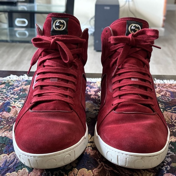 Gucci GG Hightop Red Suede Leather Men’s Fashion Sneakers Size 13 C - Picture 3 of 13